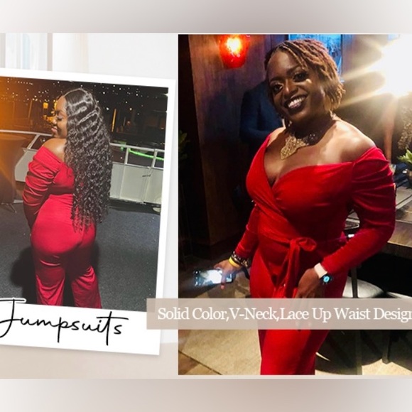 Women's Sexy Wrap Top Wide Leg Long Sleeve Cocktail V Neck Jumpsuit - Picture 6 of 10